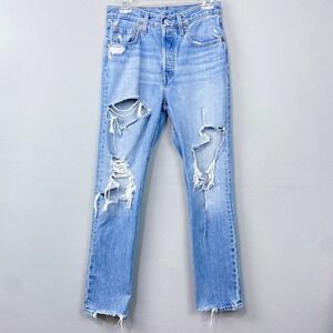 Levi's 501 Straight Leg Jeans Size 27 Ripped Grunge Y2K DIY Denim Destroyed Hole